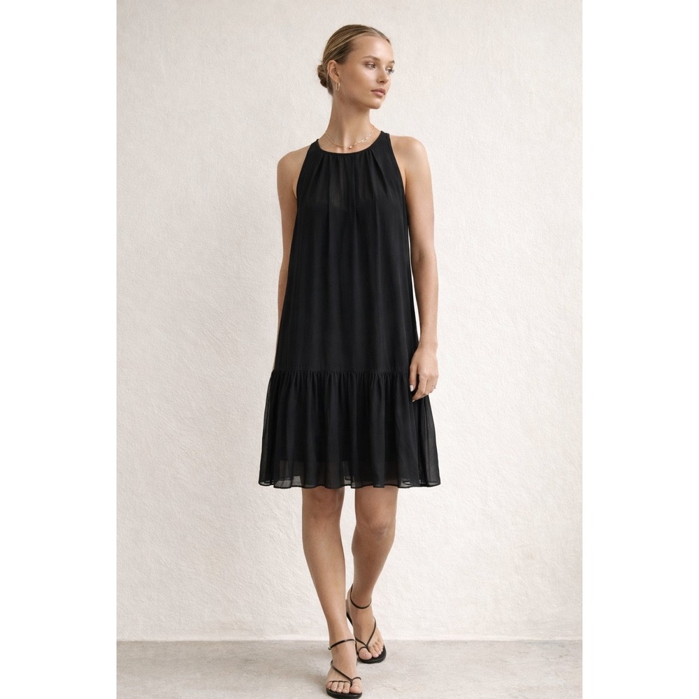 Wilfred Aritzia 100% Silk Dress Sheer XS Black‎ Pleated Quiet Luxury Layering
